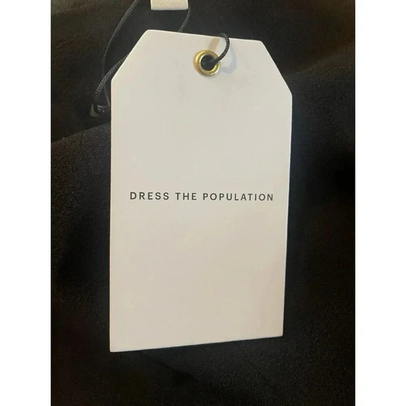 NWT DRESS THE POPULATION Tiffany Jumpsuit black One Shoulder Bow Wide Leg Medium - Picture 11 of 11